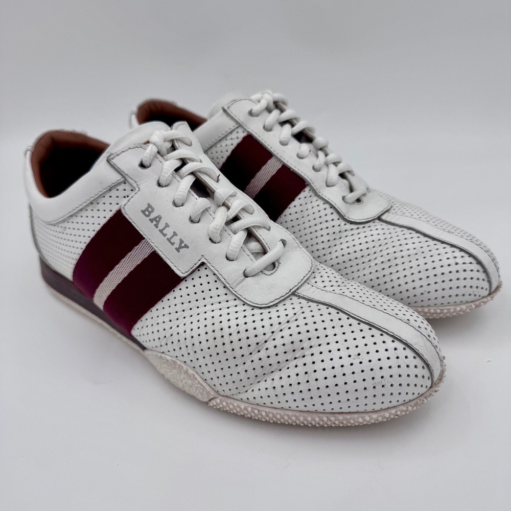 Bally Frenz-New‎ Mens White Perforated Leather Striped Luxury Sneakers 7 US 6 EU